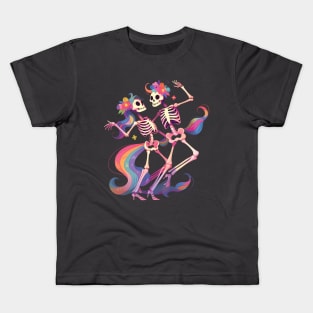 Dancing Skeleton Rainbow Romance Kids T-Shirt